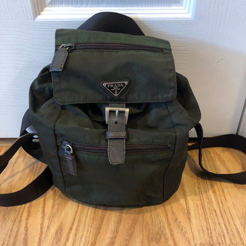 PRADA SMALL NYLON BACKPACK IN OLIVE GREEN